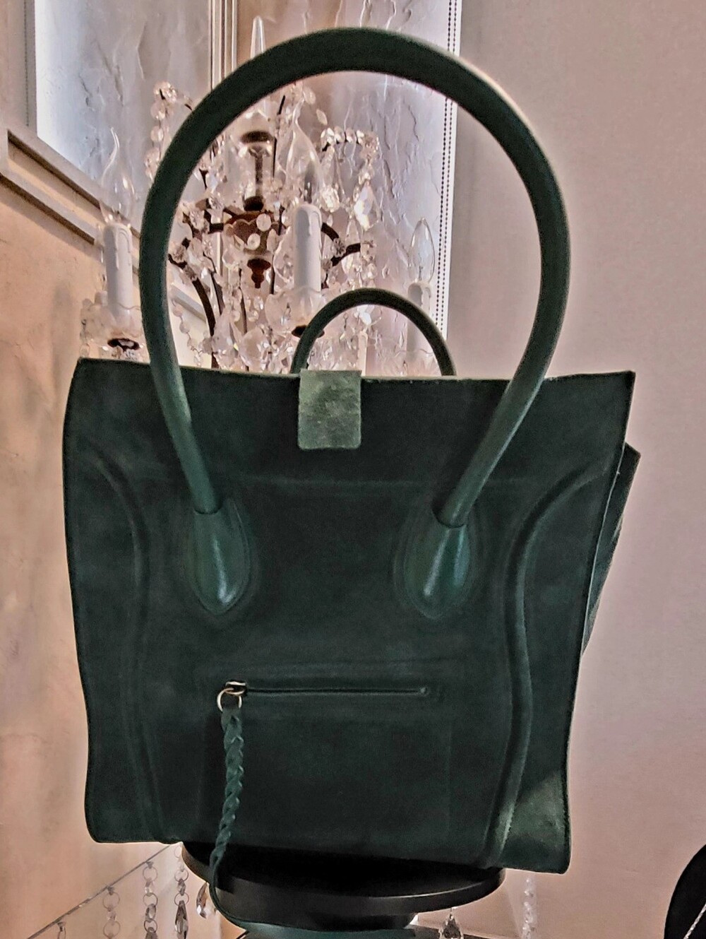 Large Handbag Tote  Hunter-green, Emerald to Christmas Green Distressed Suede